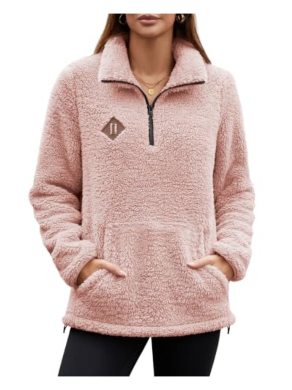 Sherpa Fleece Half Zip Pullover Sweatshirt Oversized